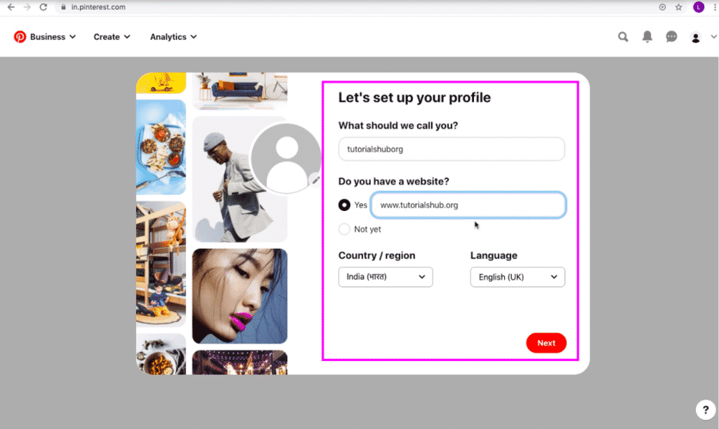 pinterest signup create business account