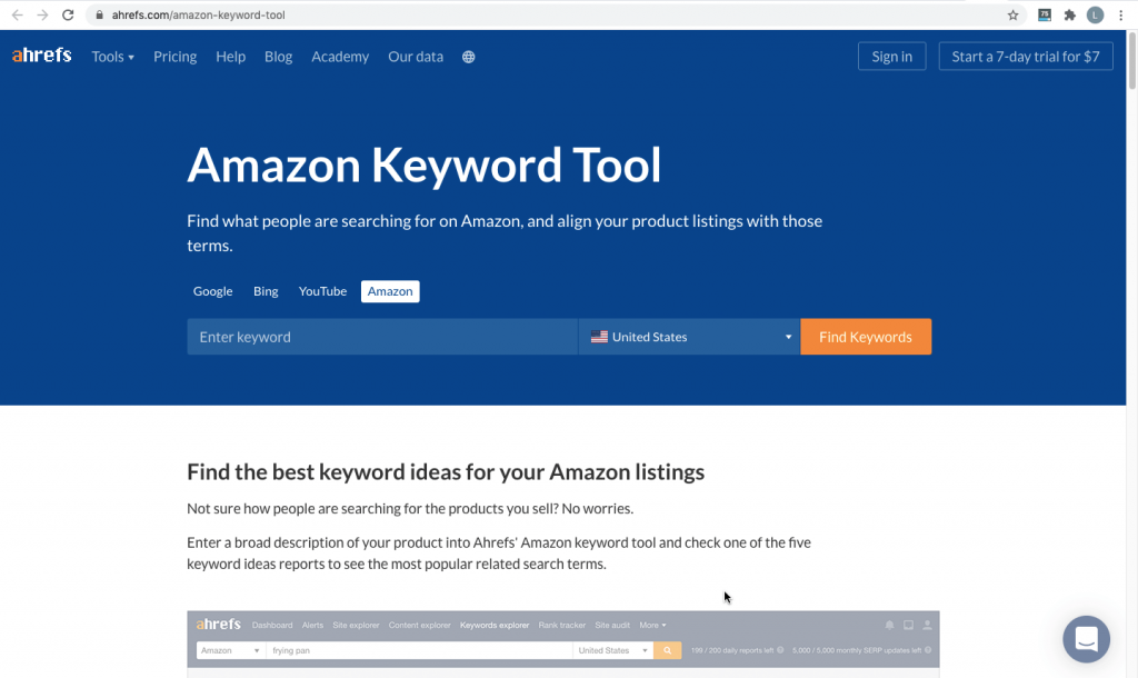 Ahrefs Amazon Keyword Tool